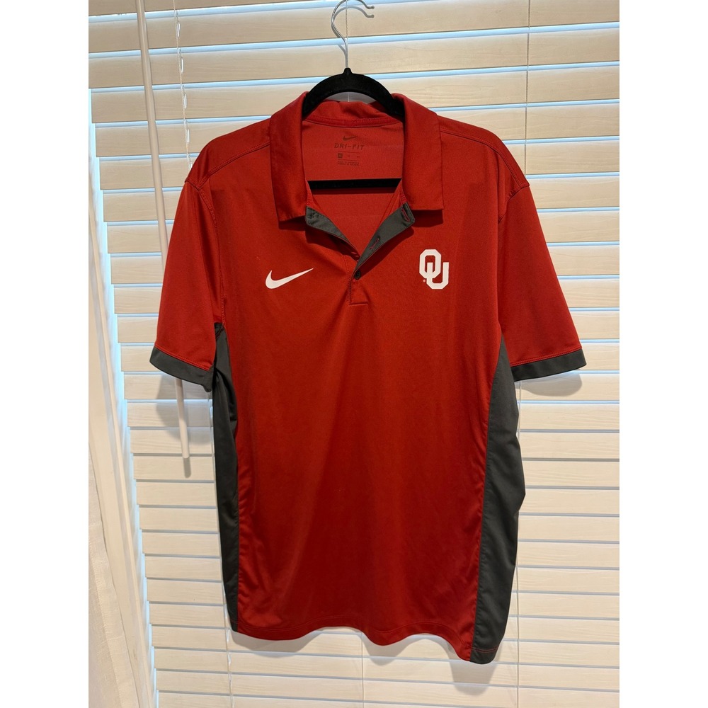 Nike Dri-Fit Oklahoma Sooners‎ Polo Shirt Men's Red Gray Short Sleeve Size XL